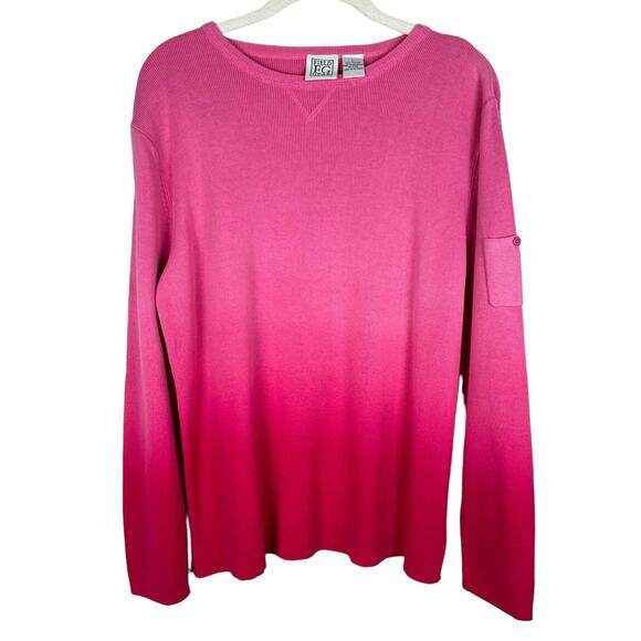 Vintage 90s y2k Field Gear Crewneck Sweater Ombre Long Sleeve Thermal Knit Pink - Picture 1 of 8